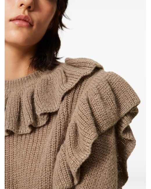 Twinset Natural Jumper With Lurex Yarn And Ruffles