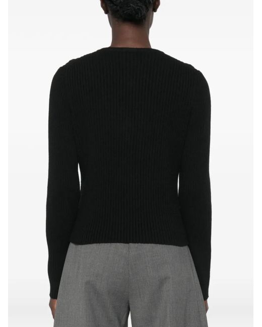 Allude Black Ribbed-Knit Button-Up Cardigan