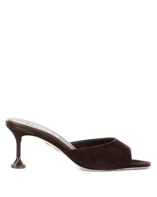 Aquazzura Brown 65Mm Bisous Fluted-Heel Suede Sandals
