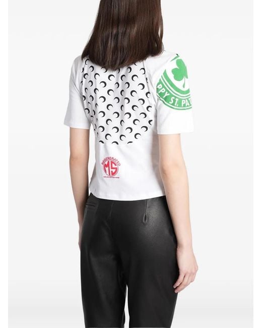 MARINE SERRE White Graphic-Print Panelled T-Shirt