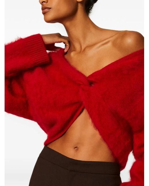 Twinset Red Knot-Detail Brushed Sweater