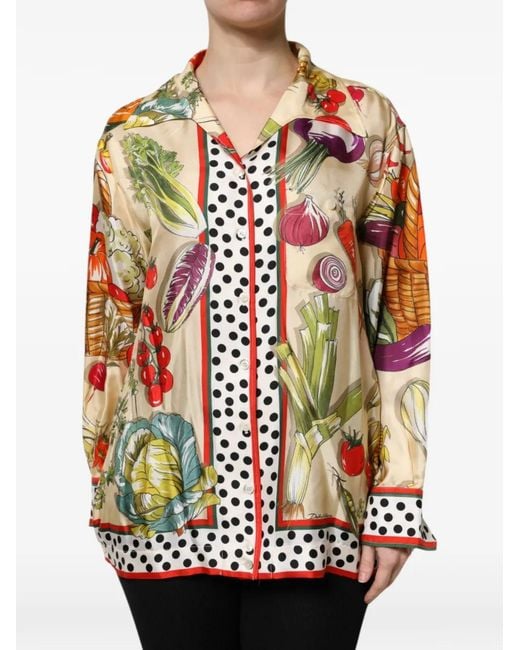 Dolce & Gabbana Natural Chemise En Soie À Imprimé Légume
