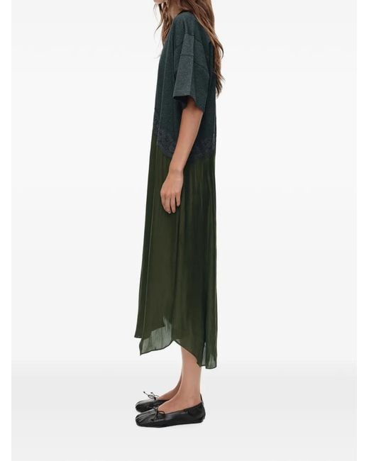Bimba Y Lola Green Khaki Two-Material Asymmetric Dress