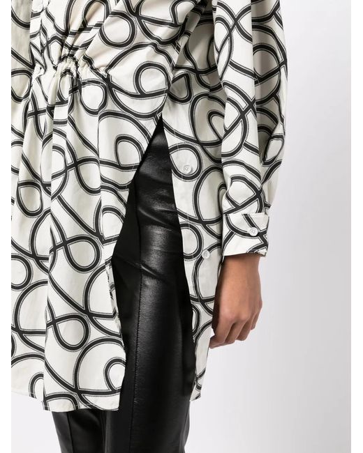JNBY White Graphic-Print Long-Sleeved Shirt Dress
