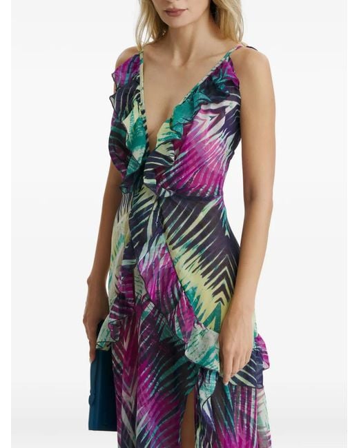 CuAnna White Luna Ruffled Fern-Print Maxi Dress