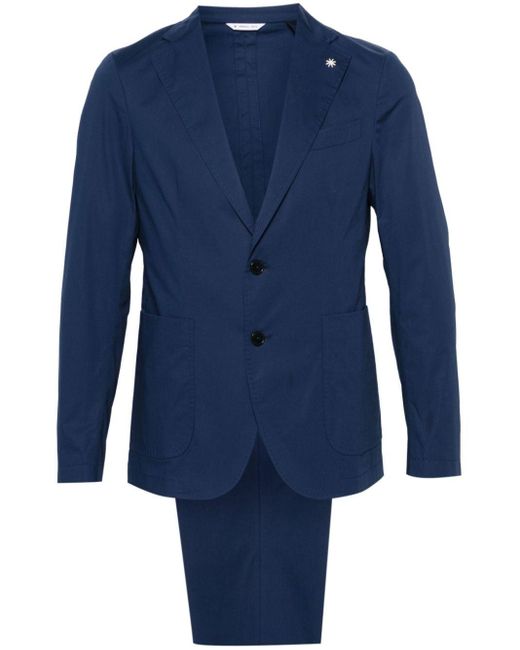 Manuel Ritz Blue Single-breasted Poplin Suit for men