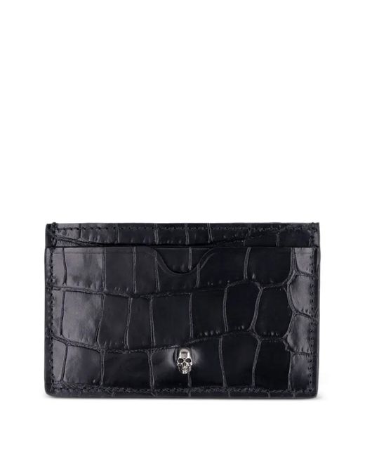 McQueen Black Crocodile-Embossed Card Holder for men