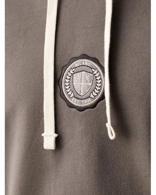 ARMANI EXCHANGE Gray Logo-Patch Drawstring Hoodie for men