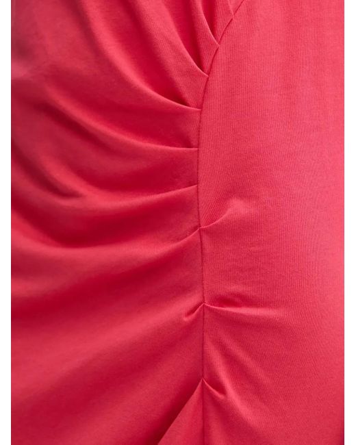 Pinko Red Padded-Shoulder Side-Split Midi Dress