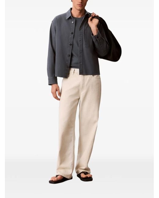 Calvin Klein Blue Logo-Patch Button-Up Jacket for men