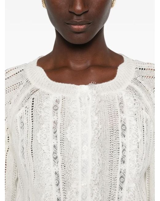 Ermanno Scervino White Lace-Panelled Pointelle-Knit Cardigan
