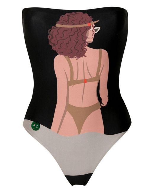 Amir Slama Black Graphic-print Strapless Swimsuit