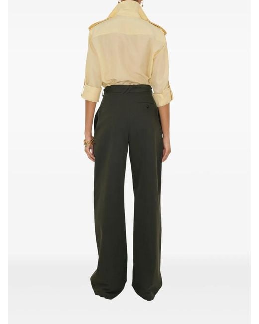 Burberry Green Pleated Belted Trousers