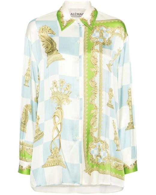 ALÉMAIS Green Checkmate Silk Shirt