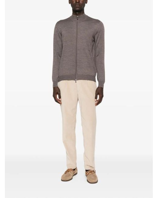 Fedeli Brown Zip-Front High-Neck Cardigan for men
