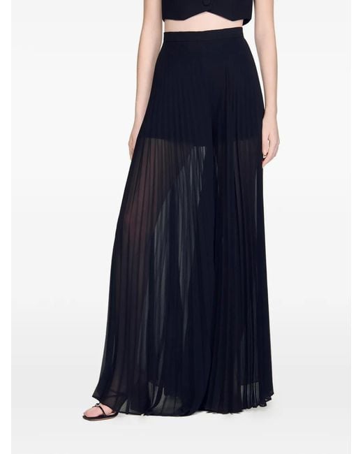Sandro Blue Pleated Wide-Leg Trousers