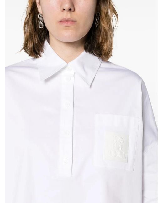 Moschino White Logo-Patch Cotton Shirtdress