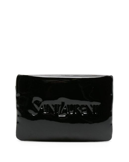 Saint Laurent Black Logo-debossed Patent-leather Wallet for men