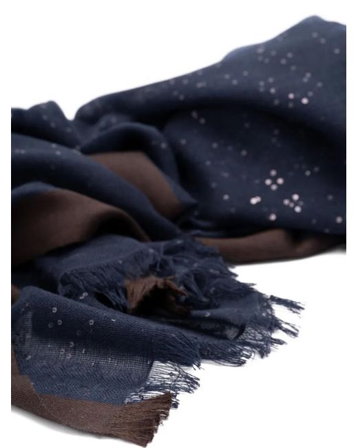 Brunello Cucinelli Blue Sequin-Embellished Cashmere Scarf