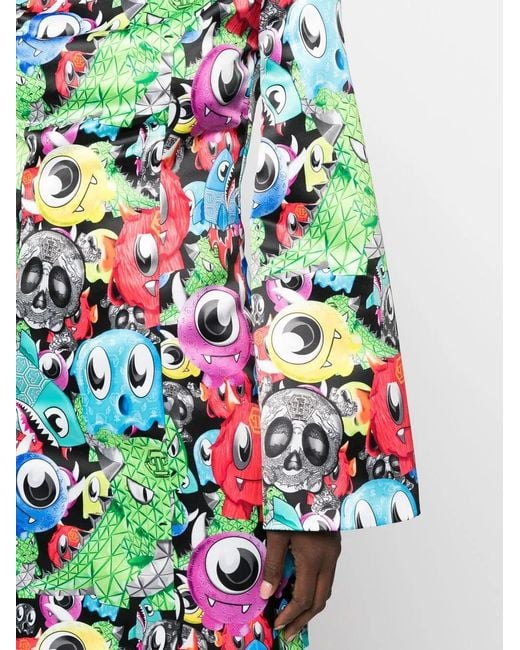 Philipp Plein Blue Graphic-Print Long-Sleeve Dress
