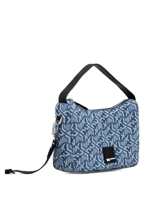 Karl Lagerfeld Blue Logo-Pattern Denim Satchel