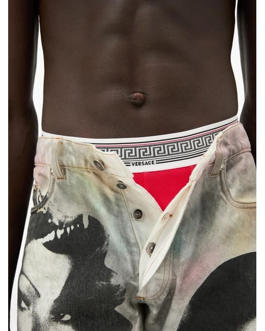 Versace Red Ribbed Cotton-Jersey Trunks for men