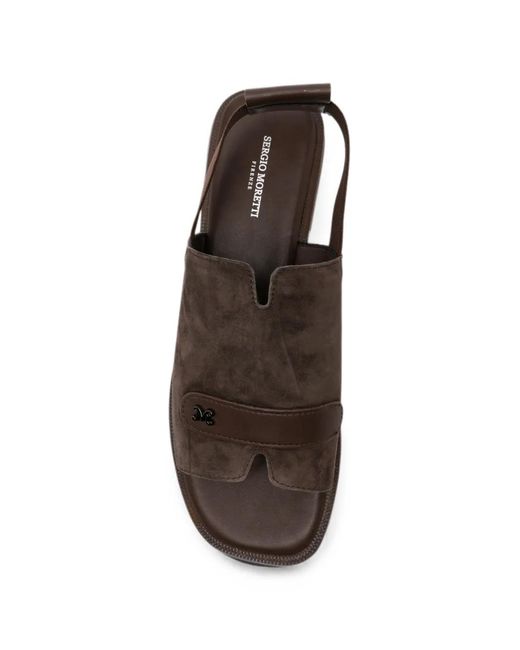 SERGIO MORETTI FIRENZE Brown Logo-Plaque Slingback Sandals