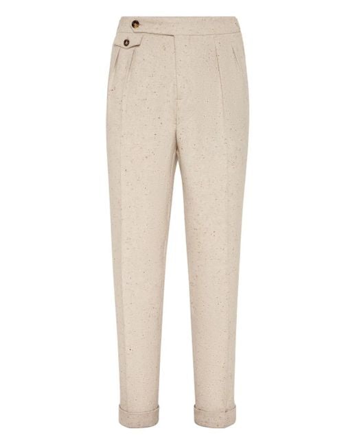 Brunello Cucinelli Natural Pressed-Crease Trousers for men