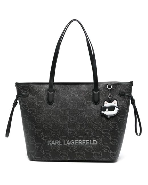 Bolso shopper Ikon con monograma Karl Lagerfeld de color Black