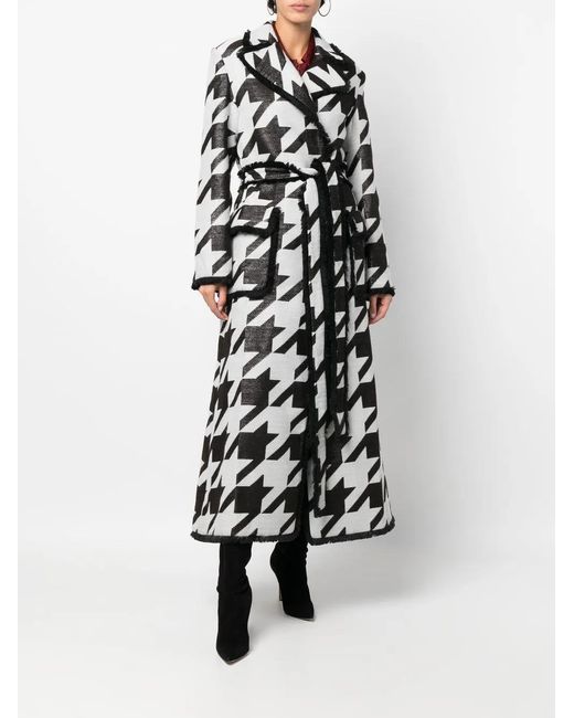 Philipp Plein White Houndstooth-Print Belted Coat