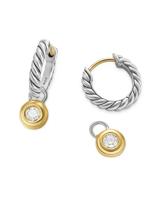 David Yurman Metallic 14Kt And Sterling Petite Cable Diamond Earrings (17.5Mm)