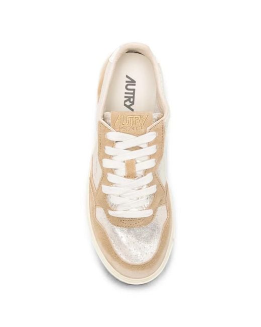 Autry White Medalist Metallic-Effect Panelled Sneakers