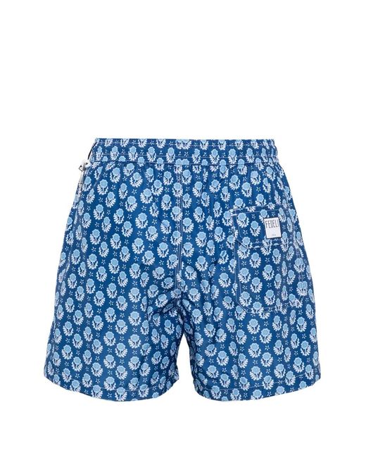 Fedeli Blue Floral Print Swim Shorts for men
