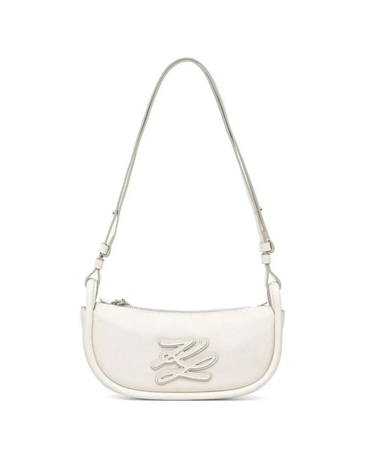 Karl Lagerfeld White Logo-Patch Shoulder Bag