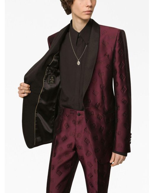 Dolce & Gabbana Red Monogram-jacquard Tuxedo Suit for men