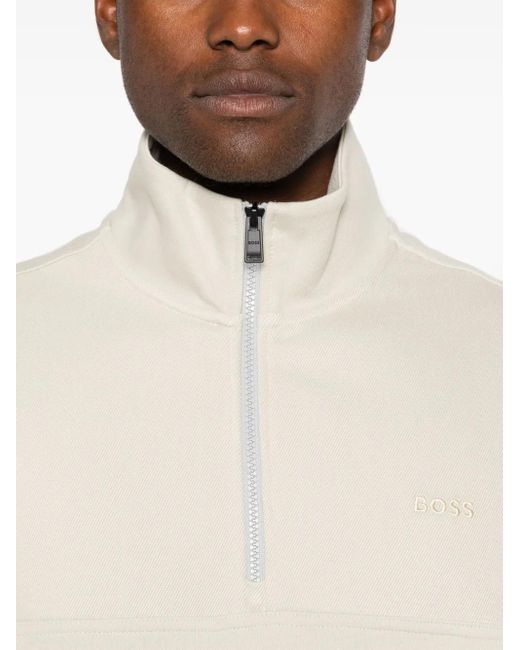 Boss White Half-Zip Sweater for men