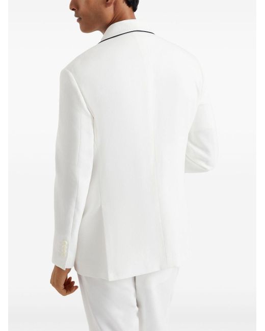 Brunello Cucinelli White Contrasting-trim Cotton Blazer for men