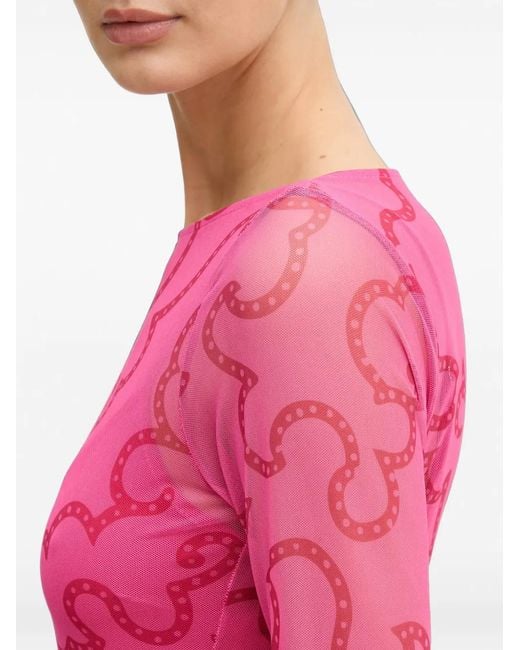 Never Fully Dressed Pink Abstract-Print Mesh Mini Dress