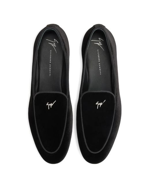 Giuseppe Zanotti Black Berth Metal Logo Velvet Loafers for men