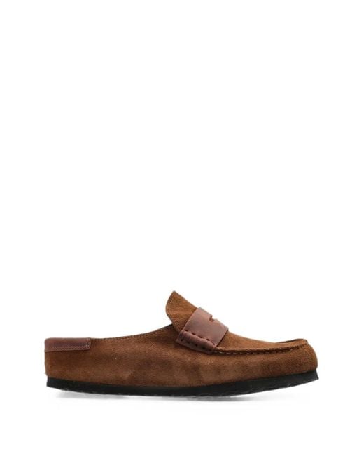 Birkenstock Brown Naples Double-Stitch Slides for men