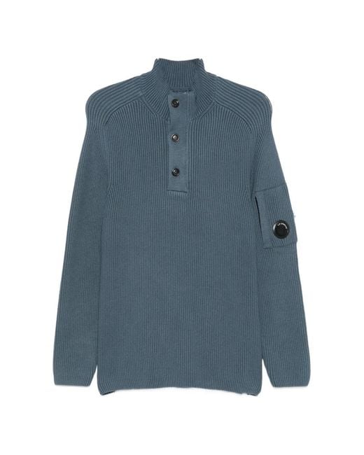 C P Company Blue Ribbed-Knit Sweater for men