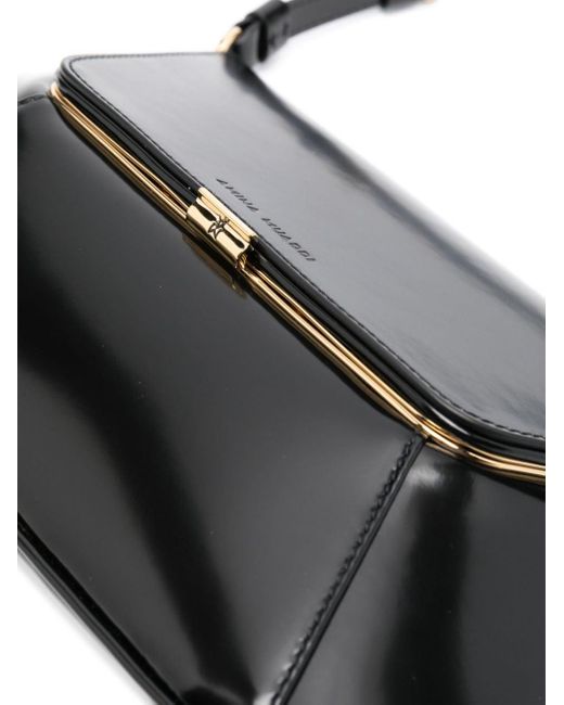 AMINA MUADDI Black Logo-debossed Leather Shoulder Bag