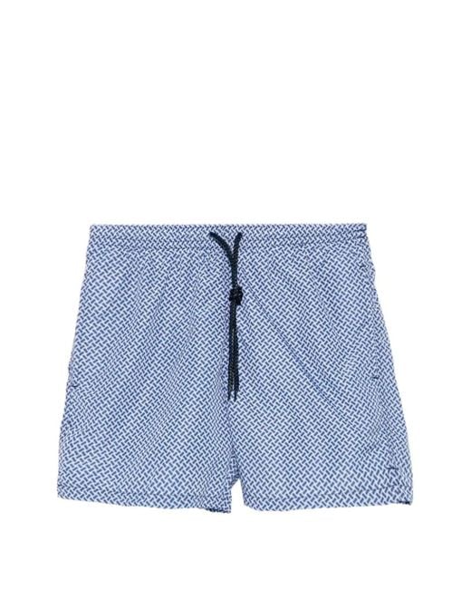 Drumohr Blue Geometric-Print Drawstring Swim Shorts for men