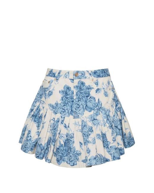 Cara Cara Blue Ohara Floral-Print Pleated Mini Skirt