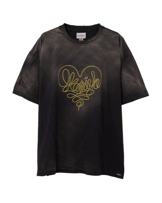KAMIYA Black Rope Heart-Logo Cotton T-Shirt for men