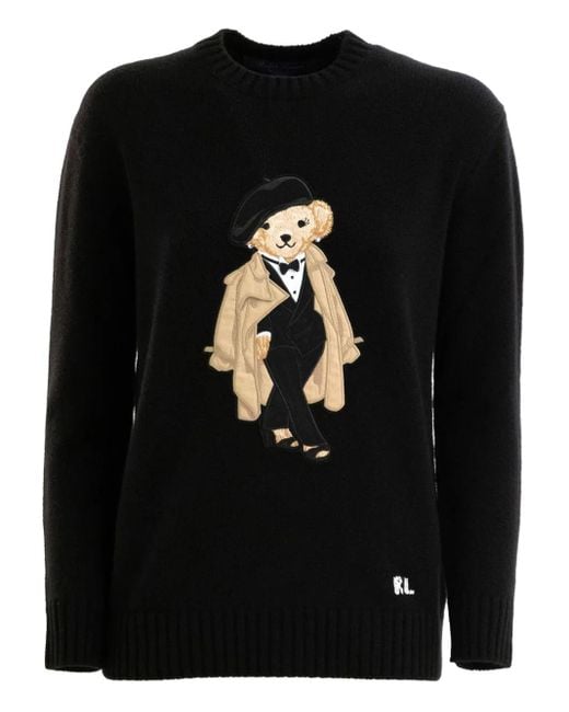 Maglione Girocollo Con Decorazione di Polo Ralph Lauren in Black