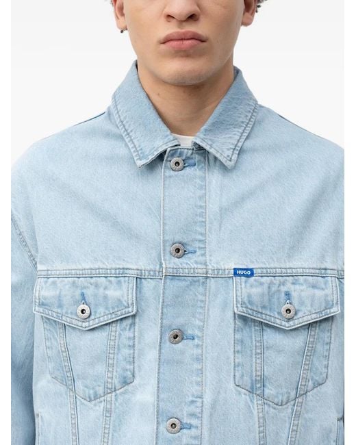 HUGO Blue Buttoned-Pockets Denim Jacket for men