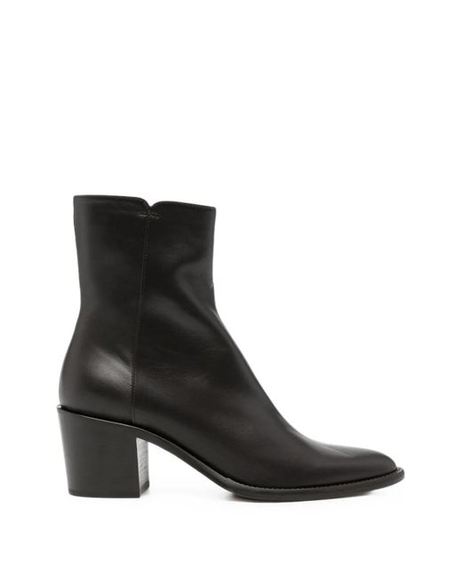 Pomme D ́Or Black Block-Heel Leather Ankle Boots