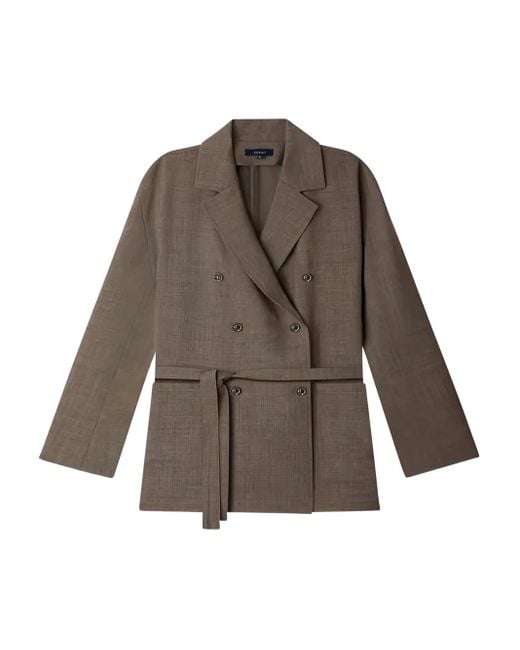 Soeur Brown Belted Double-Breasted Wool Blazer