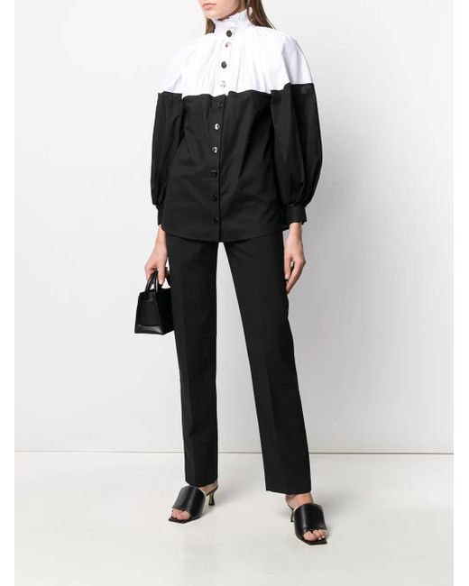 SEEN USERS Black Ruffled-Neck Two-Tone Shirt